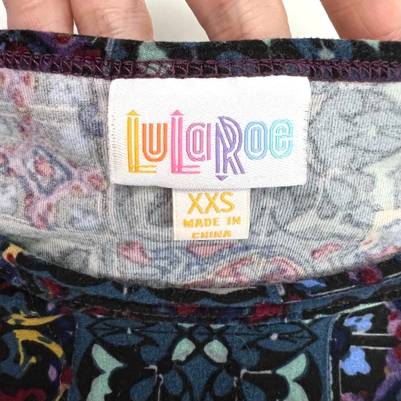 LuLaRoe Irma Black and Purple Tunic Tee Shirt Size XXS - Picture 6 of 10